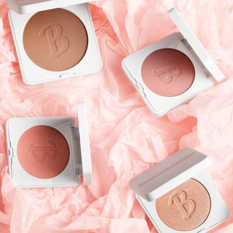 The Everything I Need Combo: Champagne Shower Highlighter, Genie in a Powder Bronzer, Make Me Blush & Rhubarb Rebel Blush - BeautyBoosters